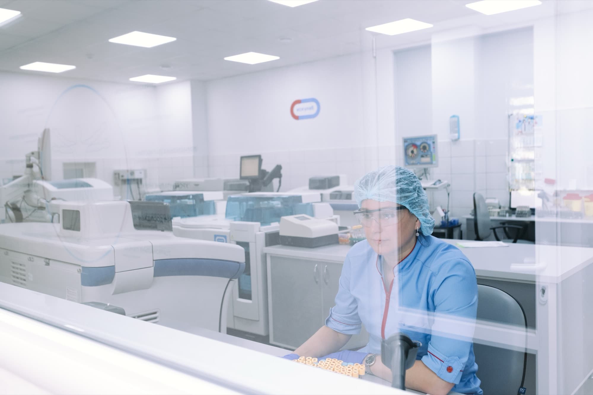 A clinical laboratory with benches and equipment