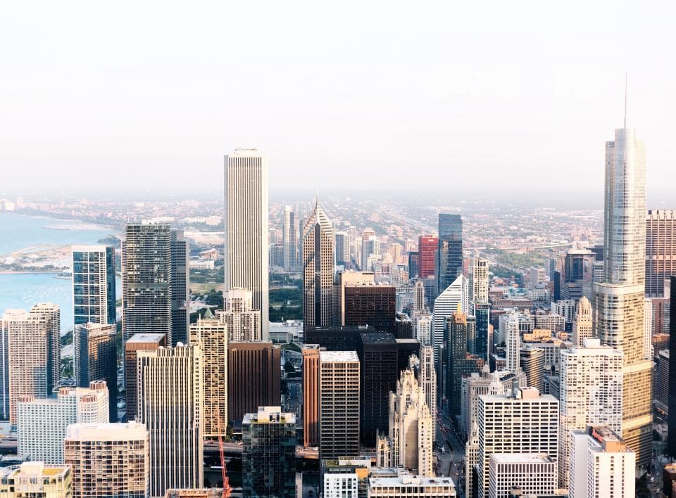 A financial district of high-rise office towers
