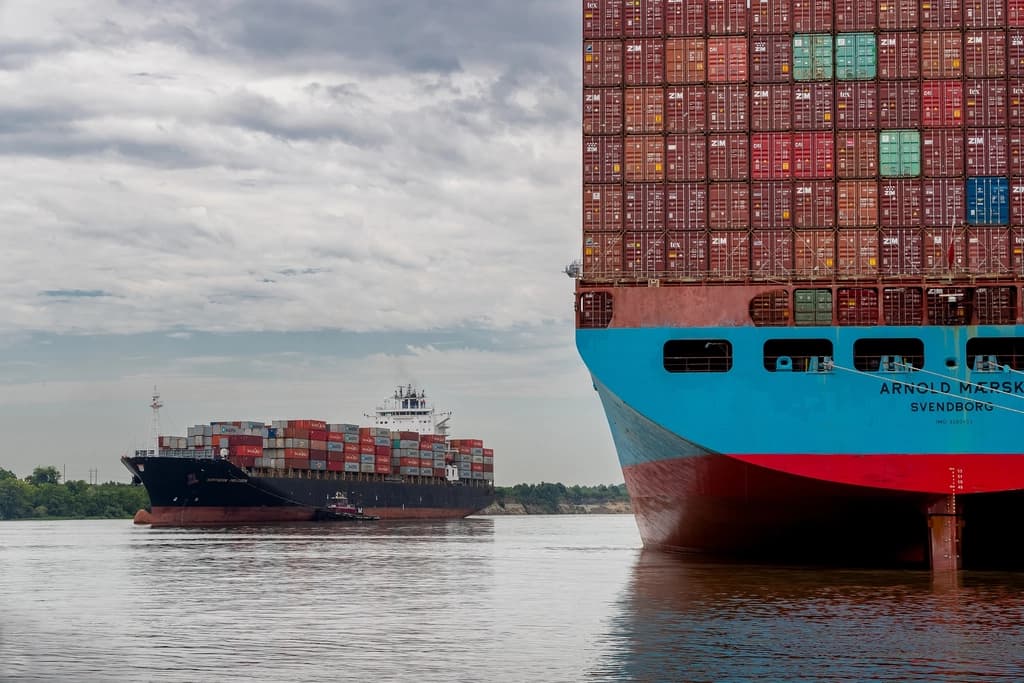 A container ship arriving at a port